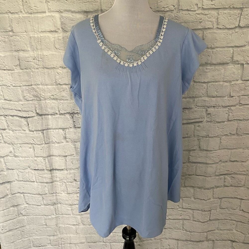 Earth Angels women XL short sleeve scoopneck nightgown w/lace trim blue